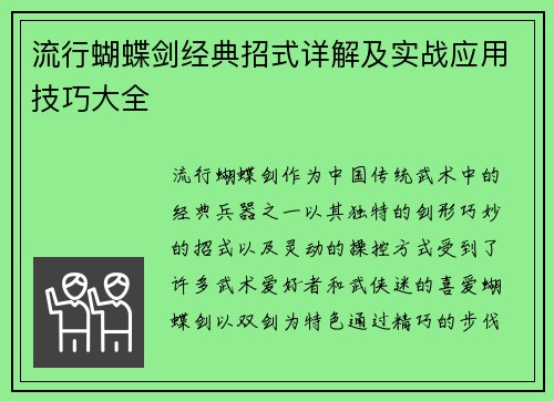 流行蝴蝶剑经典招式详解及实战应用技巧大全